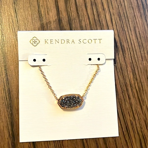 NEW Kendra Scott Elisa Gold Pendant Necklace in Platinum Drusy - Picture 6 of 10